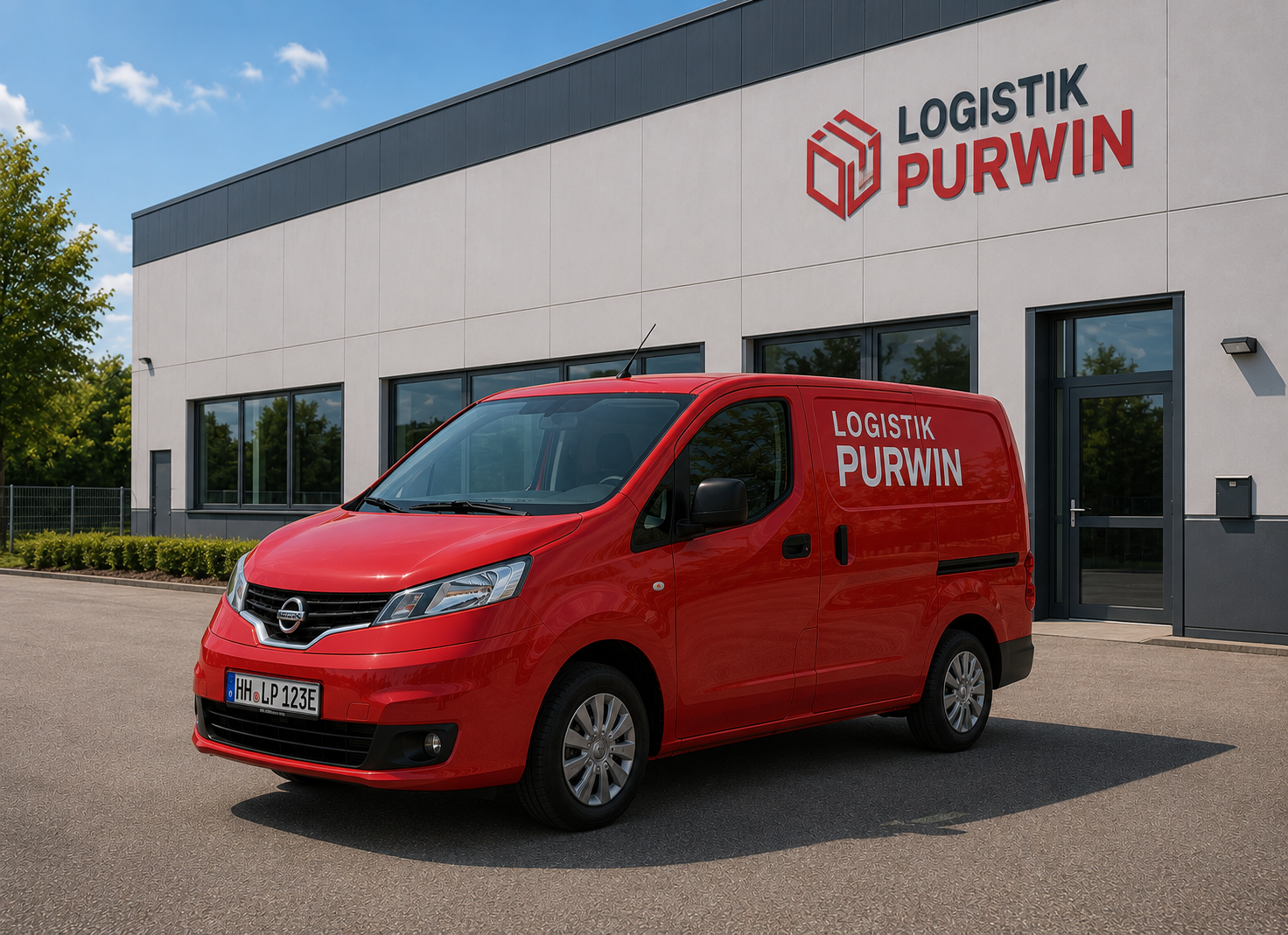 Roter Nissan NV200 im Stadtverkehr