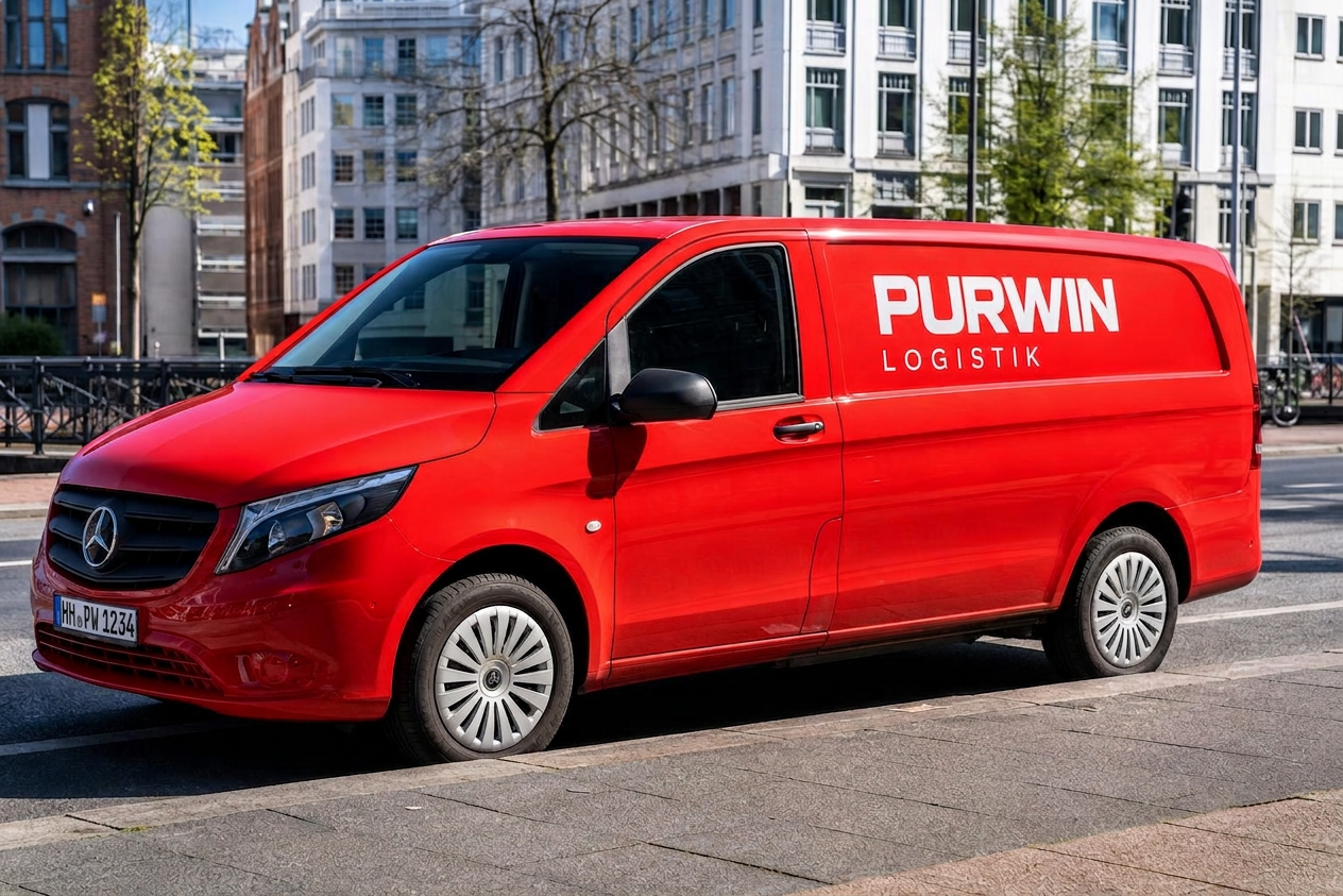 Roter Nissan NV200 im Stadtverkehr
